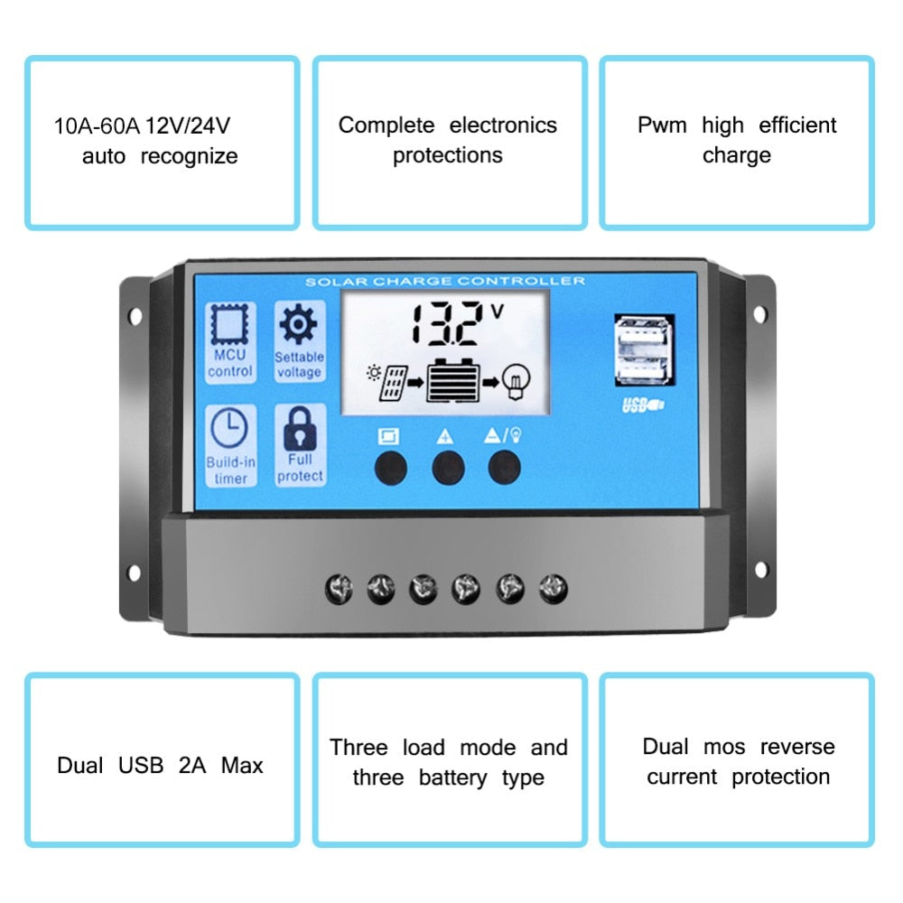 PowMr PWM 60A 50A 40A 30A 20A 10A Solar Charge Laderegler