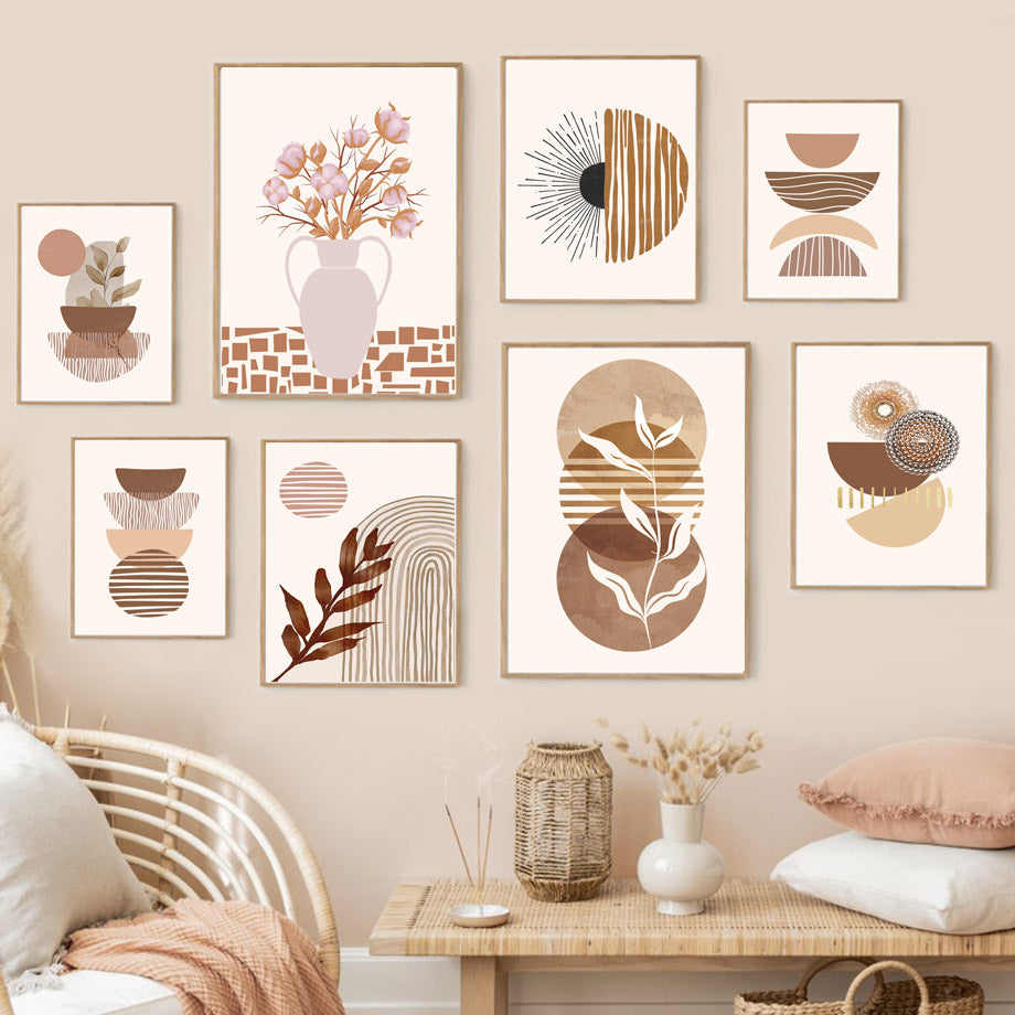 Linie Blätter geometrische abstrakte Boho Heim dekor Malerei