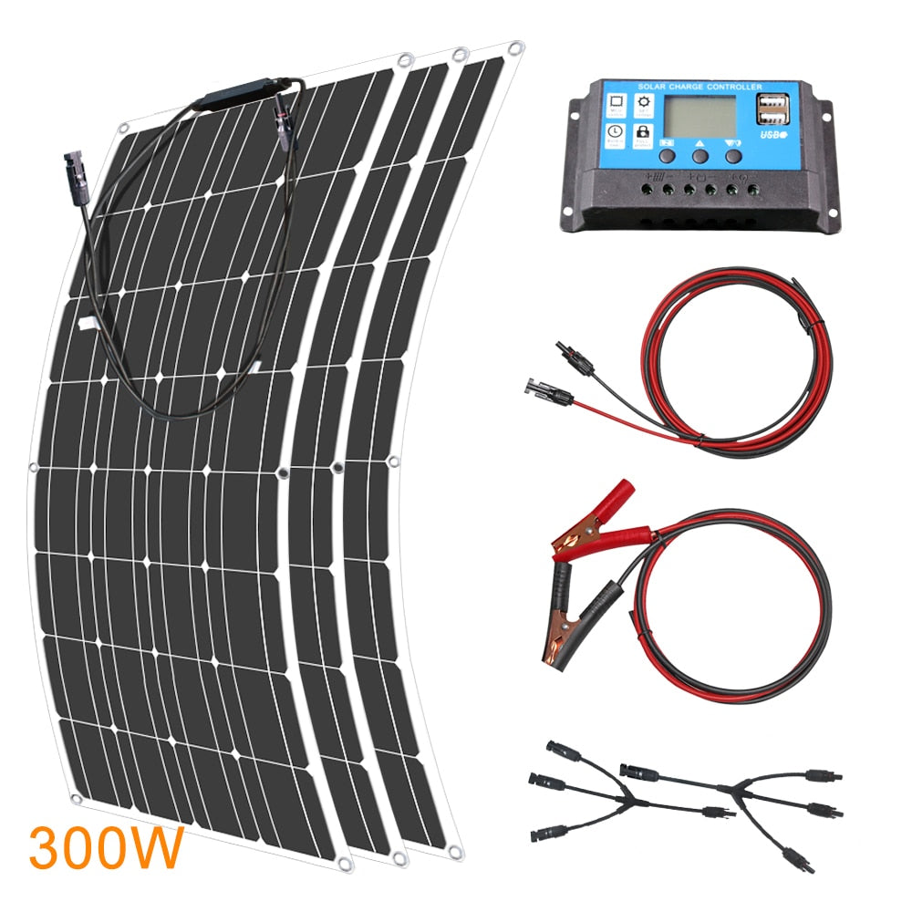 Solar Panels 400 Watts Flexible Waterproof Monocrystalline Solar Cell Panel Kit for Camping Home Car Off Grid 12Volt System