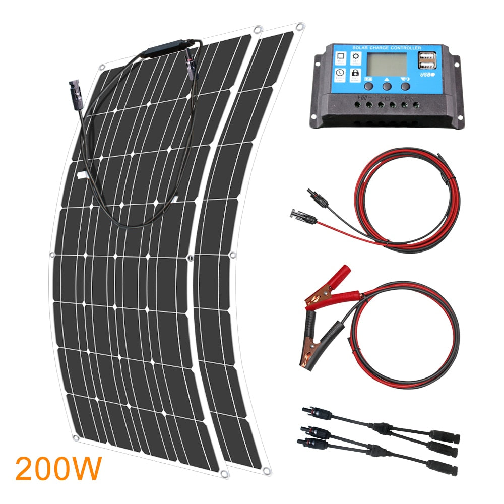Solar Panels 400 Watts Flexible Waterproof Monocrystalline Solar Cell Panel Kit for Camping Home Car Off Grid 12Volt System