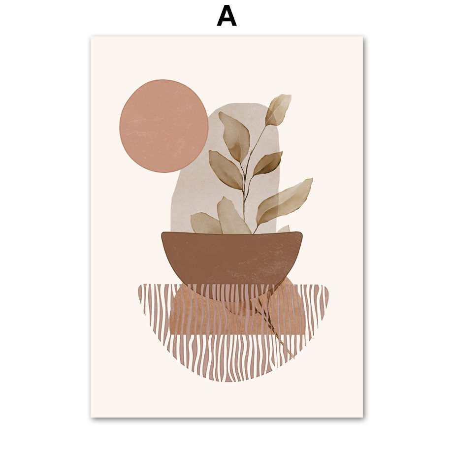 Linie Blätter geometrische abstrakte Boho Heim dekor Malerei